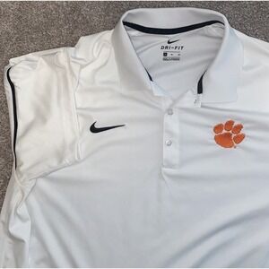 Clemson Tigers Shirt‎ Mens XL White Solid Polo Short Sleeve NCAA Nike Dri Fit